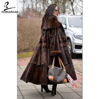 FURSARCAR 2019 New Women Real Mink Fur Coats Whole Skin Thick Warm Mink Fur Jacket For Female Long Style Luxury Nature Fur Coat