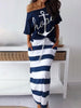 2019 Summer Plus Size Elegant Vacation Leisure Two-pieces Suit Sets Ladies Boat Anchor Print T-Shirt & Striped Maxi Skirt Sets