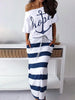 2019 Summer Plus Size Elegant Vacation Leisure Two-pieces Suit Sets Ladies Boat Anchor Print T-Shirt & Striped Maxi Skirt Sets