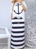 2019 Summer Plus Size Elegant Vacation Leisure Two-pieces Suit Sets Ladies Boat Anchor Print T-Shirt & Striped Maxi Skirt Sets