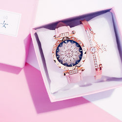 2019 Women Watches Bracelet box set Starry Sky Ladies Bracelet Watch Casual Leather Quartz Wristwatch Clock Relogio Feminino