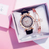 2019 Women Watches Bracelet box set Starry Sky Ladies Bracelet Watch Casual Leather Quartz Wristwatch Clock Relogio Feminino