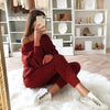 Litthing 2019 Autumn Women Sweater Set Ladies Warm Knitted Sets O Neck Solid Knitting Sweater and Long Pants Set Outfits Women