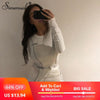 Simenual Casual Fashion Reflective Striped Two Piece Outfits Women Long Sleeve Top And Mini Skirt Sets 2019 Autumn White Set New